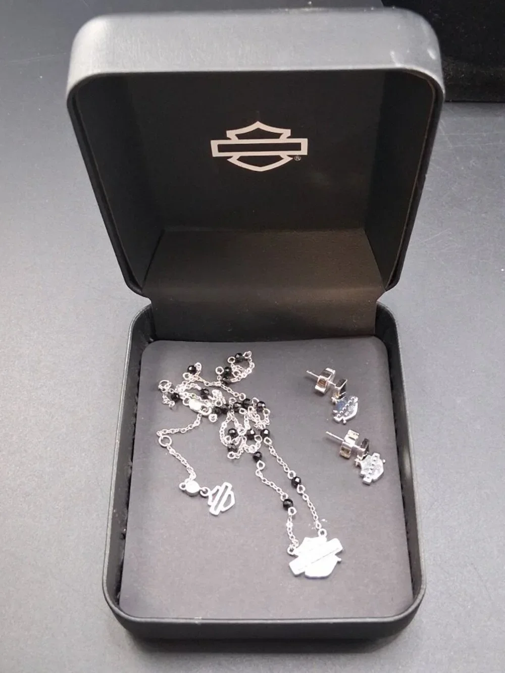 Sterling Silver Womens Necklace & Earring Set Harley-Davidson Logo Design